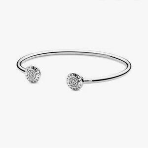 Authentic Retired PANDORA Signature Logo Pave Silver Open End Bangle. 590528CZ
